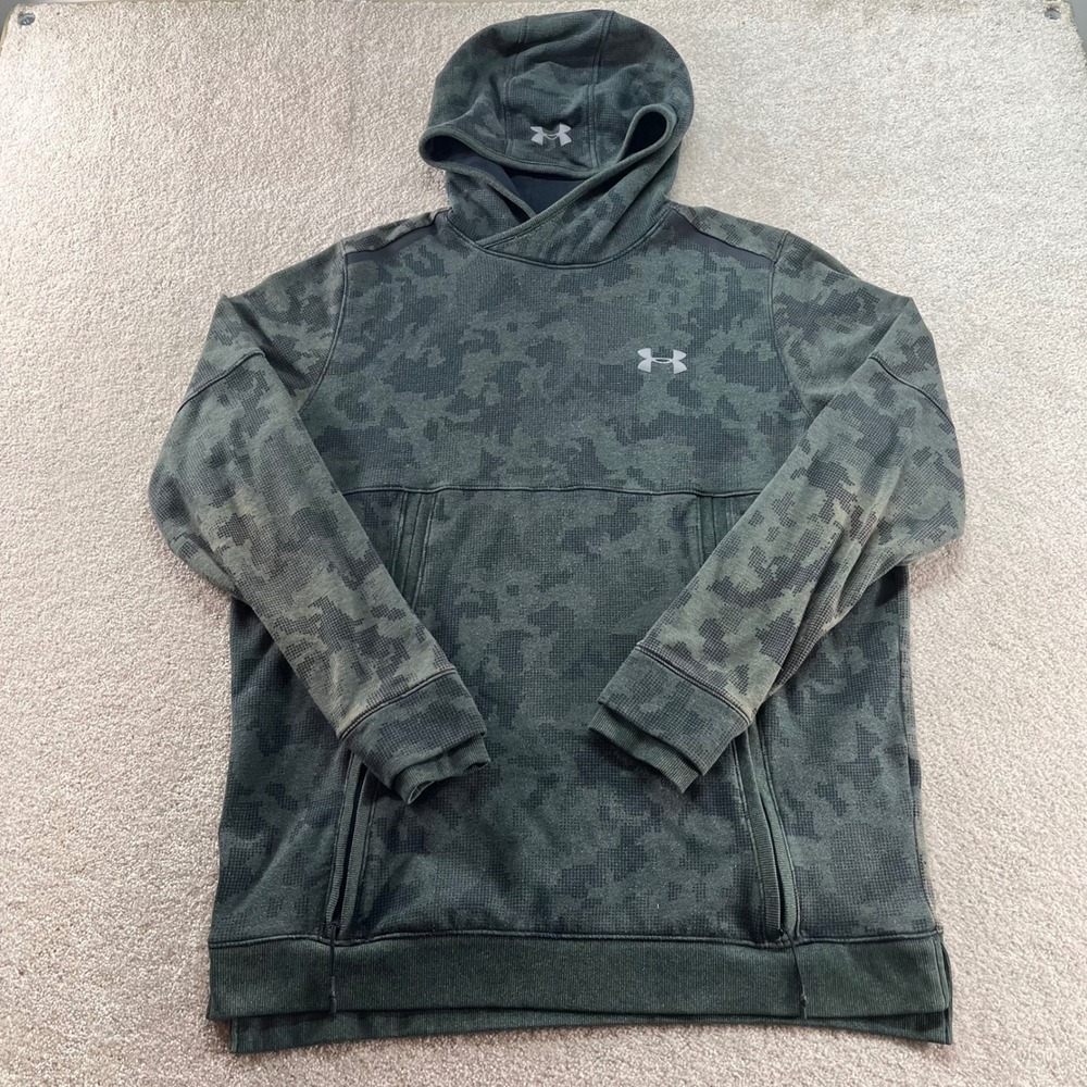 Under Armour Hoodie Mens XL Tall Green Camo ColdGear Threadborne Fitted Pullover